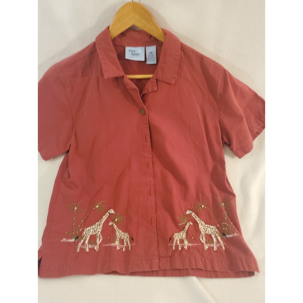 Jane Ashley Petite Women Embroidered Shirt Size PM Giraffes